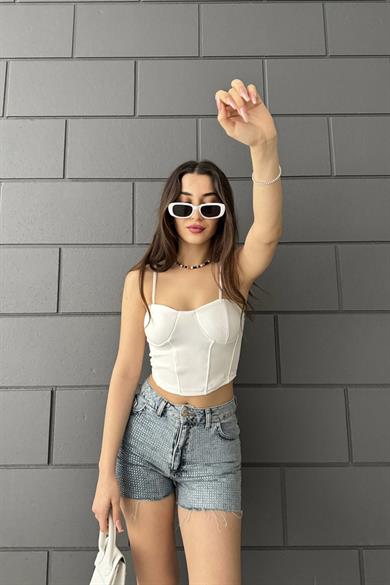 Beyaz Askılı Gloplu Ottoman Crop