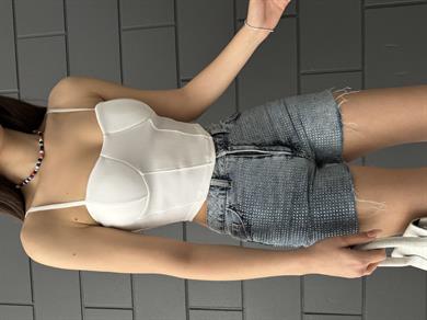 Beyaz Askılı Gloplu Ottoman Crop