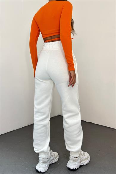 Beyaz MYD 3 İplik Polarlı Jogger Eşofman