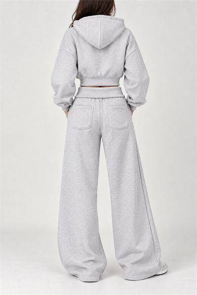 GRİ 3 Iplik Içi Şardonlu Kıvrık Bel Oversize Eşofman Altı
