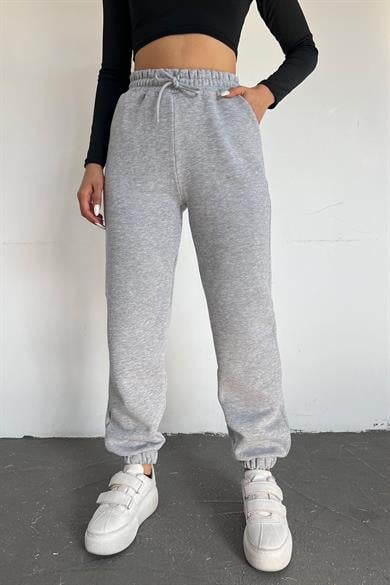 Gri 3 İplik Polarlı Jogger Eşofman