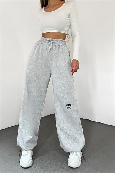 Gri Clever Vintage Baskılı Paça Ayarlanabilir Palazzo Eşofman