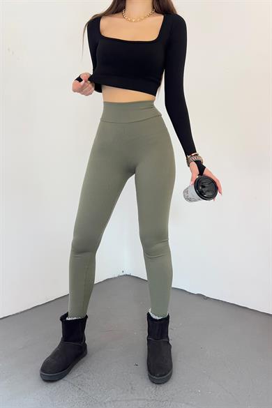 Haki Şardonlu Fitilli Tayt