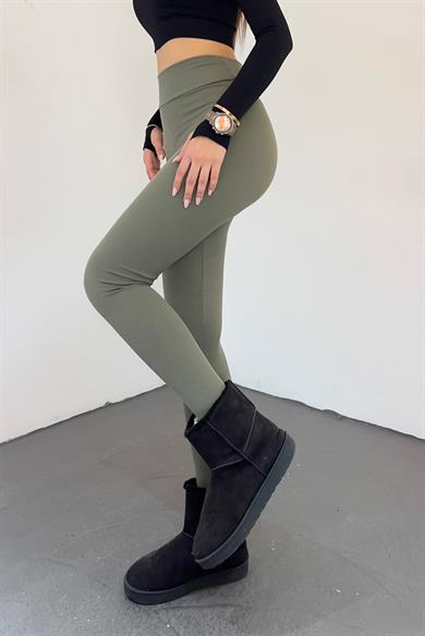 Haki Şardonlu Fitilli Tayt