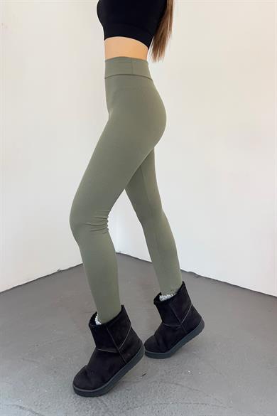 Haki Şardonlu Fitilli Tayt