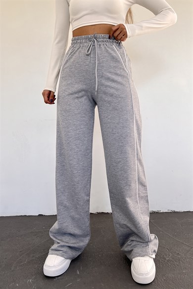 Kadın Gri Bol Paça İki İplik Beli Lastikli Eşofman Altı