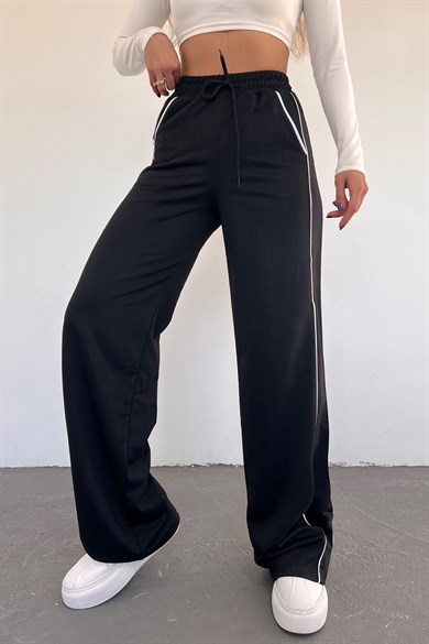 Kadın Siyah Bol Paça İki İplik Beli Lastikli Eşofman Altı