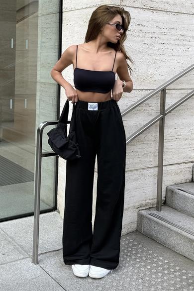 Kadın Siyah Sunwear Etiketli Bol Paça Palazzo Eşofman