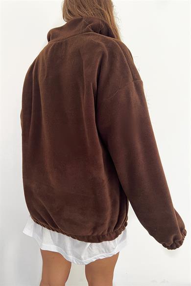 Kahve Polarlı Fermuarlı Sweat