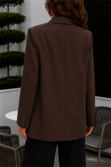 Kahverengi Lazer Kesim Oversize Blazer Ceket