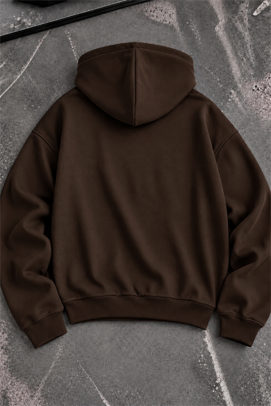 Kahverengi Modal Oys Kumaş Demir Fermuarlı Kapüşonlu Cepli Oversize Sweatshirt