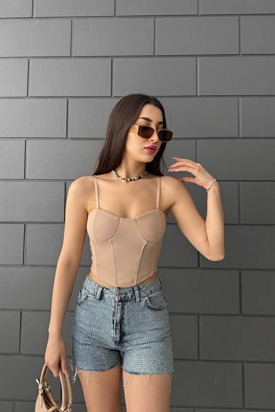 Krem Askılı Gloplu Ottoman Crop