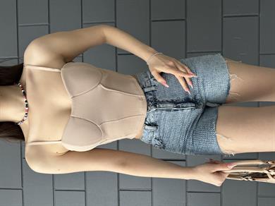 Krem Askılı Gloplu Ottoman Crop