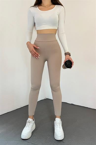 Krem Şardonlu Fitilli Tayt