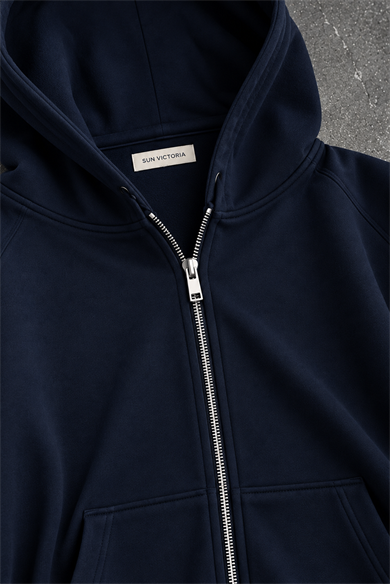 Lacivert Modal Oys Kumaş Demir Fermuarlı Kapüşonlu Cepli Oversize Sweatshirt
