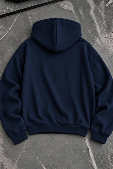 Lacivert Modal Oys Kumaş Demir Fermuarlı Kapüşonlu Cepli Oversize Sweatshirt