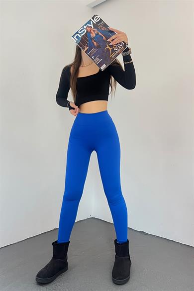 Saks Mavisi Şardonlu Fitilli Tayt