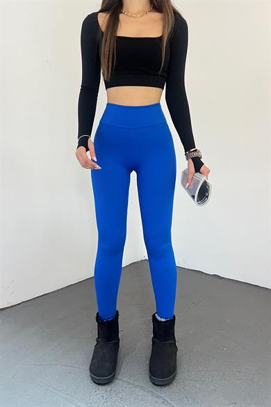 Saks Mavisi Şardonlu Fitilli Tayt