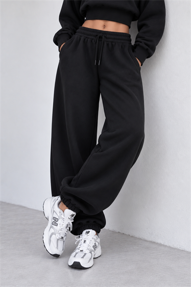 Siyah 3 İplik Polarlı Jogger Eşofman