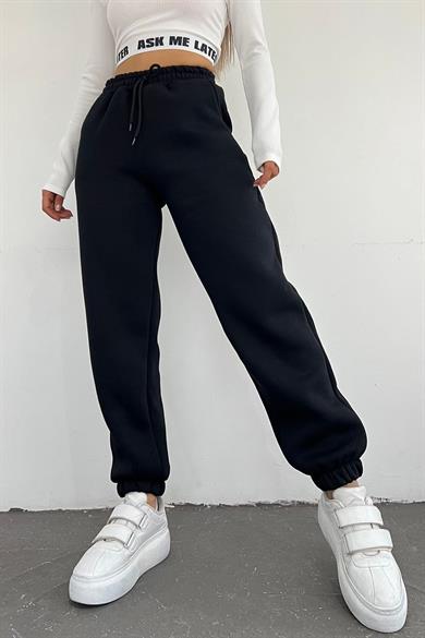 Siyah 3 İplik Polarlı Jogger Eşofman