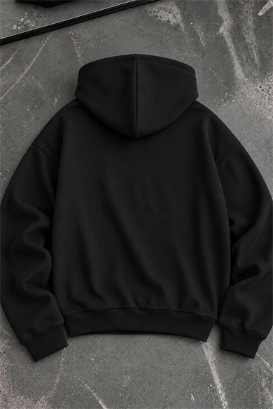 Siyah Modal Oys Kumaş Demir Fermuarlı Kapüşonlu Cepli Oversize Sweatshirt
