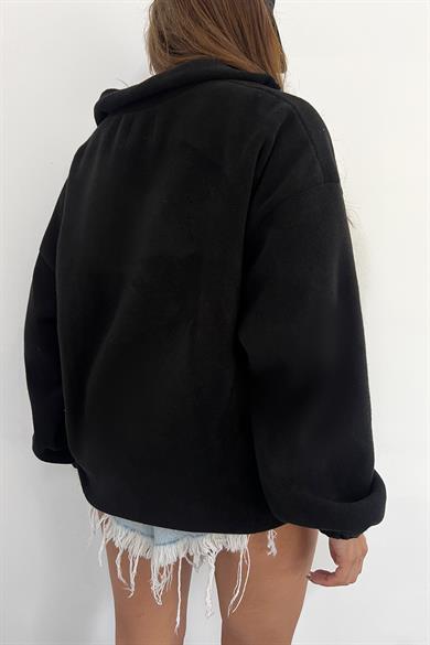 Siyah Polarlı Climbing Mountain Baskılı Fermuarlı Sweat