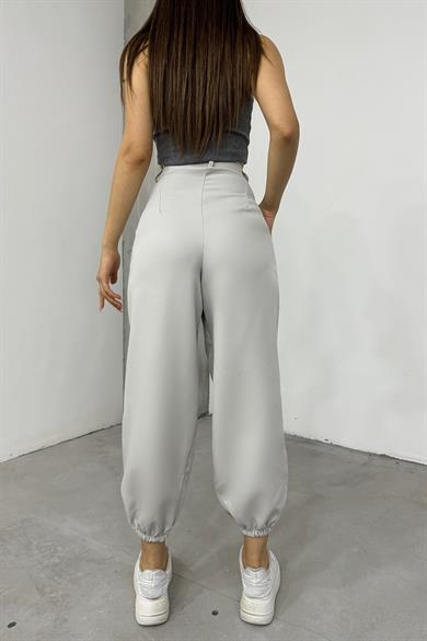 Sun Victoria Açık Gri Paçası Lastikil Yüksek Bel Bol Pantolon