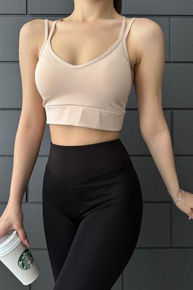 Sun Victoria Kadın Krem Çift Askılı Sırtı Çapraz Crop