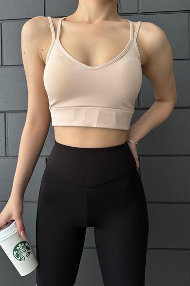 Sun Victoria Kadın Krem Çift Askılı Sırtı Çapraz Crop