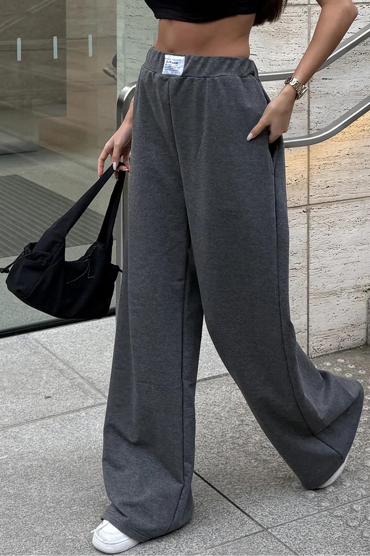 Kadın Antrasit Sunwear Etiketli Bol Paça Palazzo Eşofman
