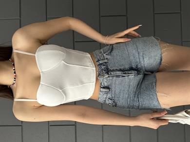 Beyaz Askılı Gloplu Ottoman Crop