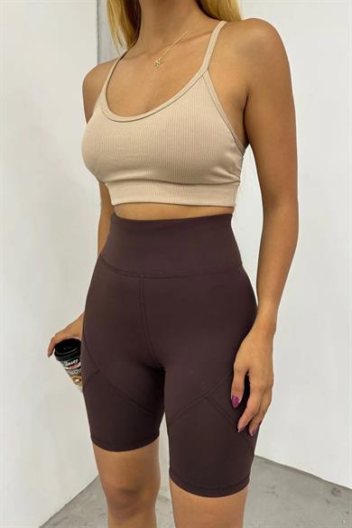 Hera Moda Kadın Kahverengi Karyokalı Sporcu Biker Tayt