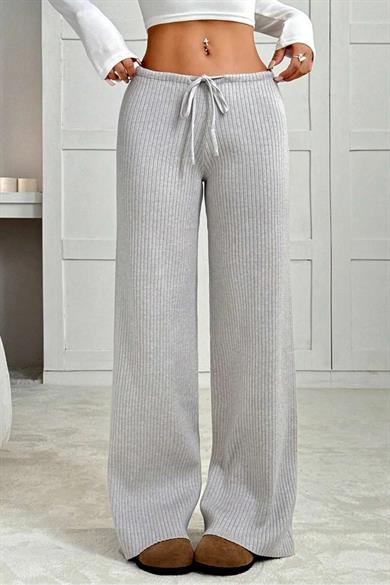 Kadın Gri Düşük Bel Palazzo Bol Paça Kaşkorse Pantolon / Eşofman Altı