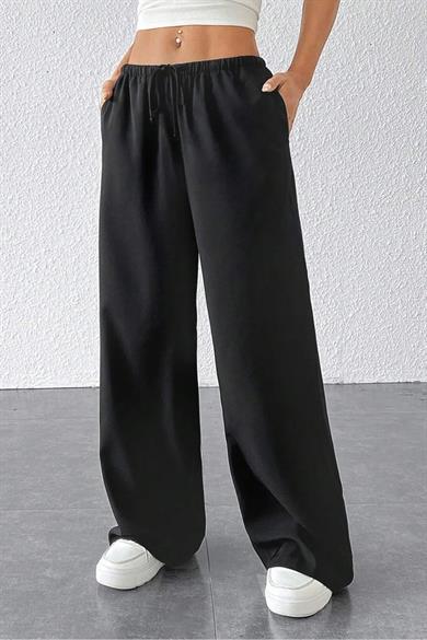 Kadın Siyah Düşük Bel Bol Paça Palazzo Eşofman Altı