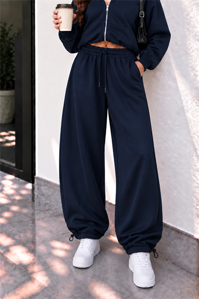 Lacivert Modal Oys Kumaş Ayarlanabilir Paça Oversize Eşofman Altı