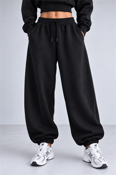 Siyah 3 İplik Polarlı Jogger Eşofman