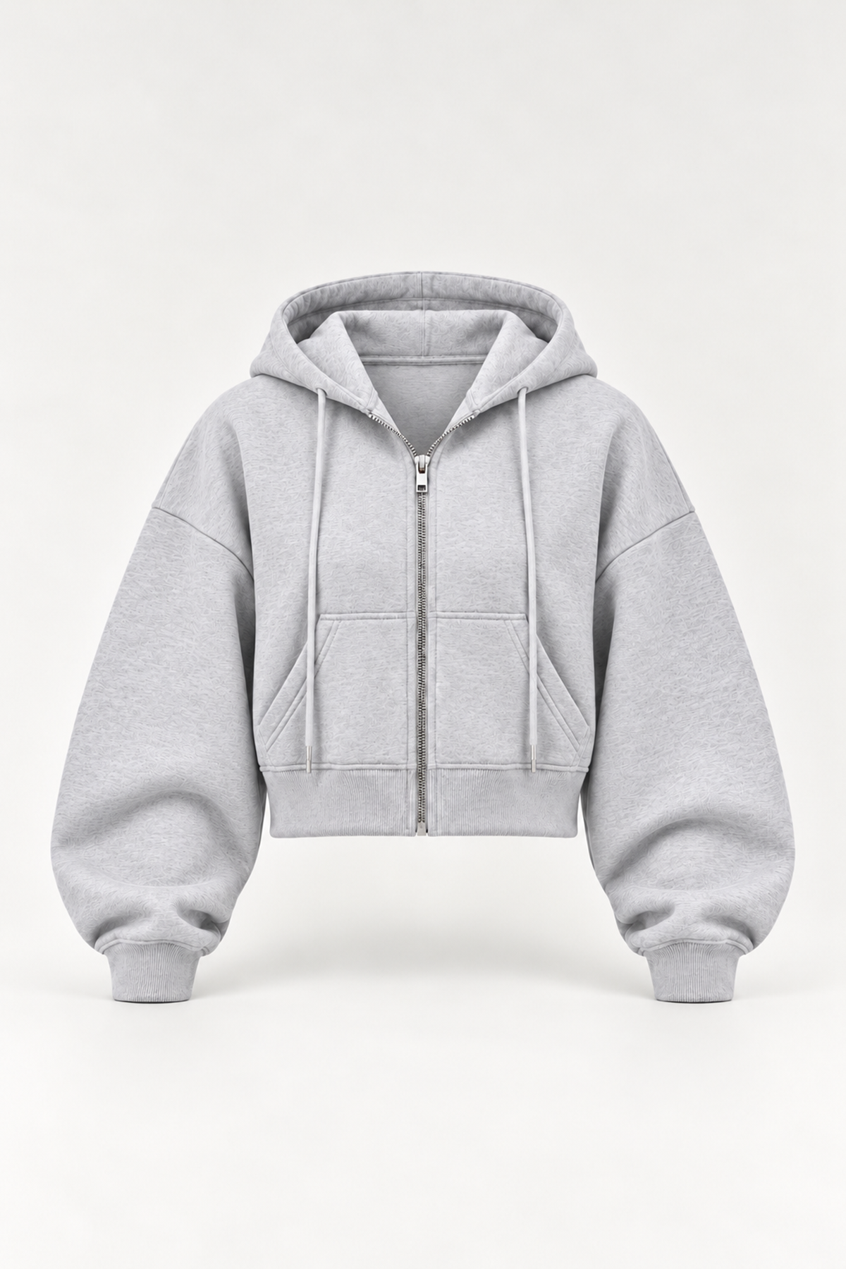 Gri  3 Iplik Içi Şardonlu Demir Fermuarlı Oversize Bel Boy Sweatshirt