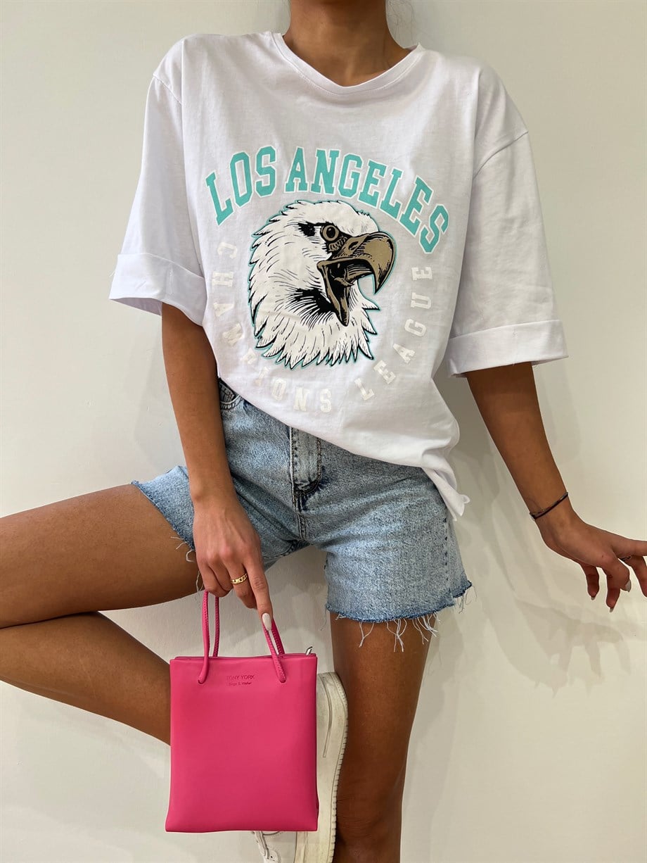 Hera Moda Beyaz Los Angeles Oversize Tshirt 