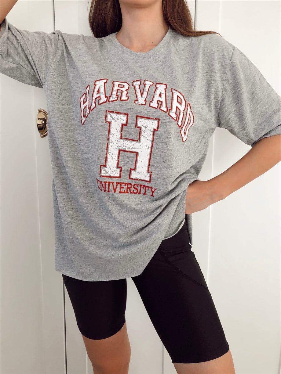 Hera Moda Gri Harvard Oversize Tshirt 