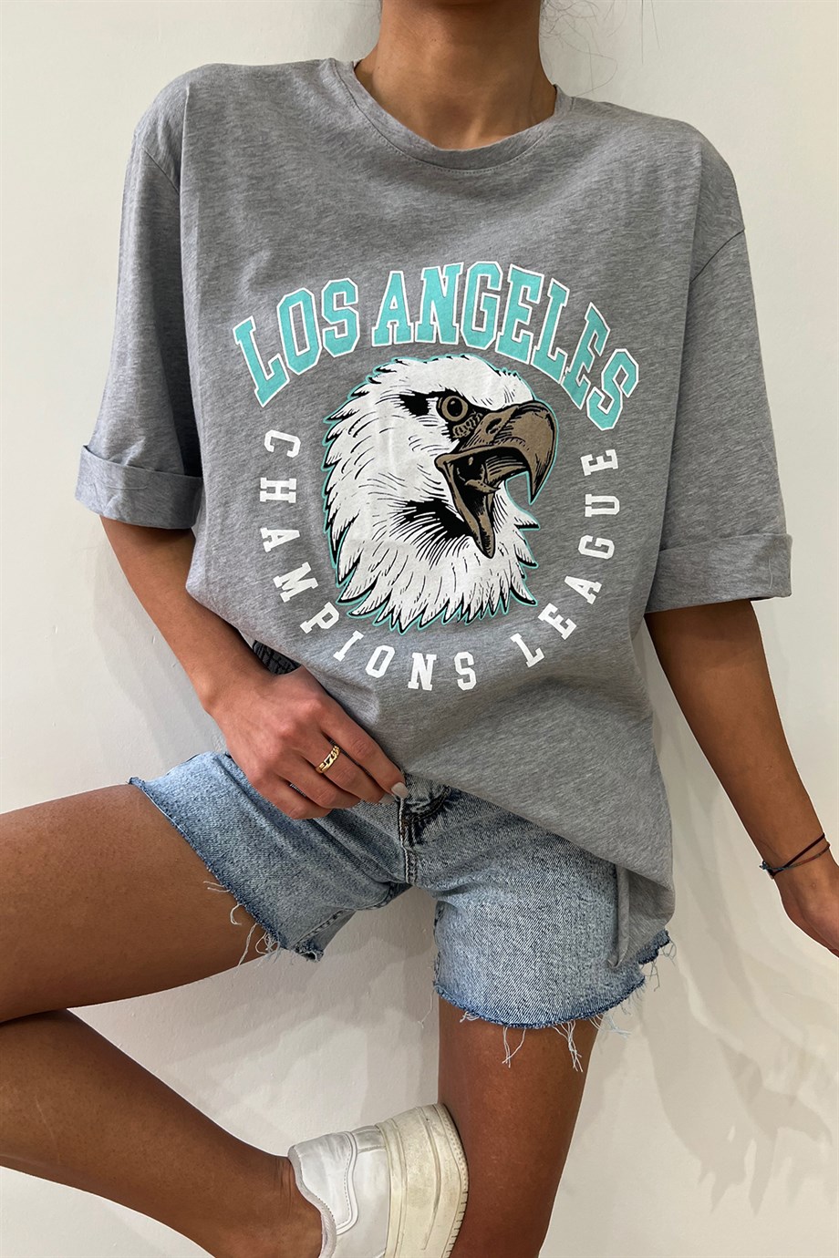 Hera Moda Gri Los Angeles Oversize Tshirt 