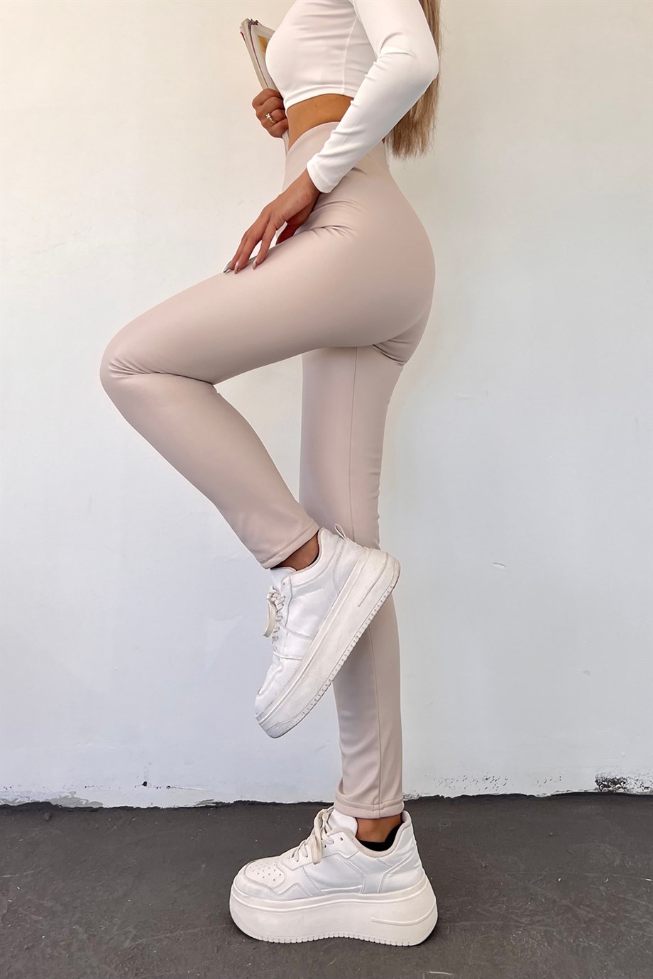 Hera Moda Kadın Bej Deri Tayt