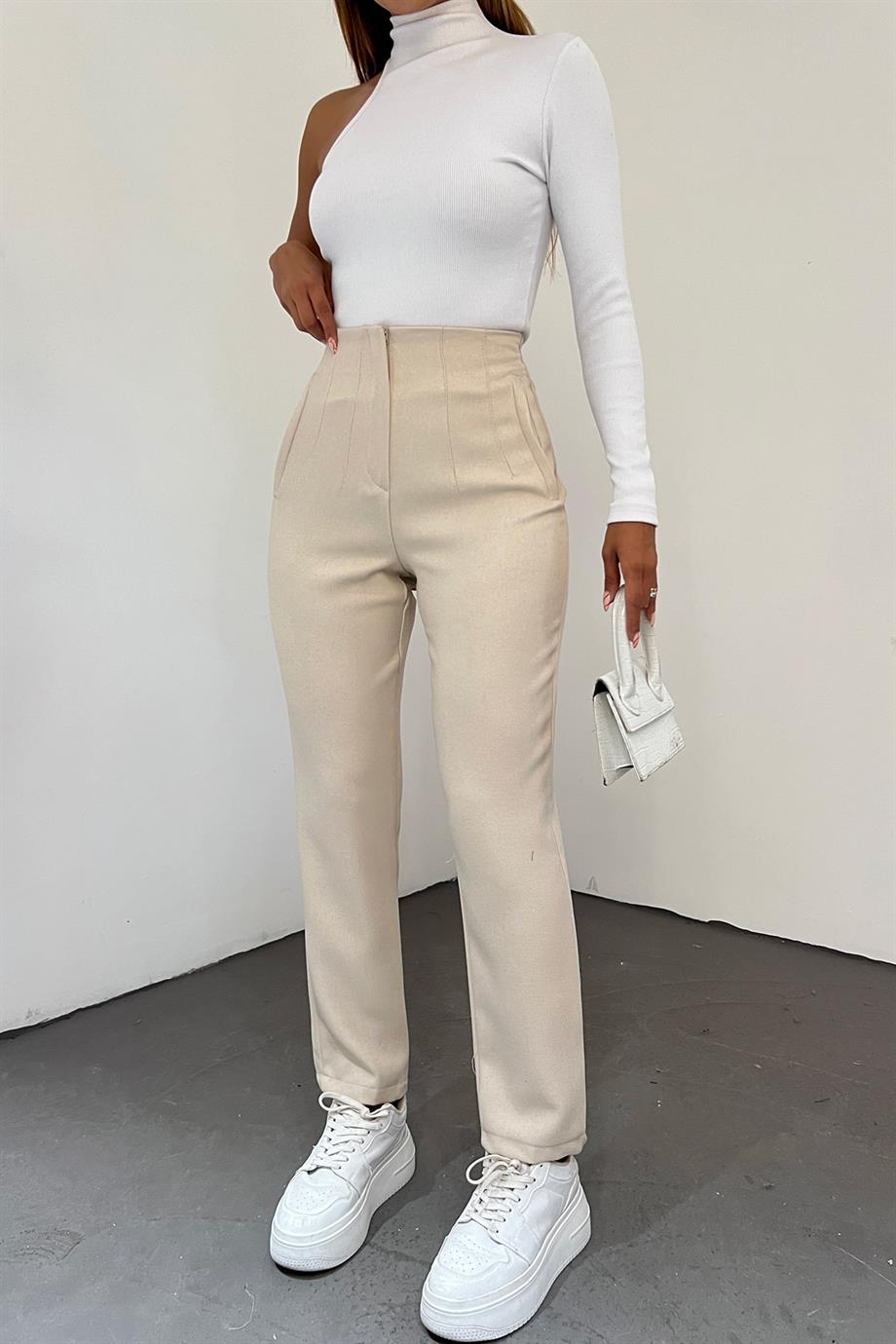 Hera Moda Kadın Bej Kışlık Zara Model Pantolon