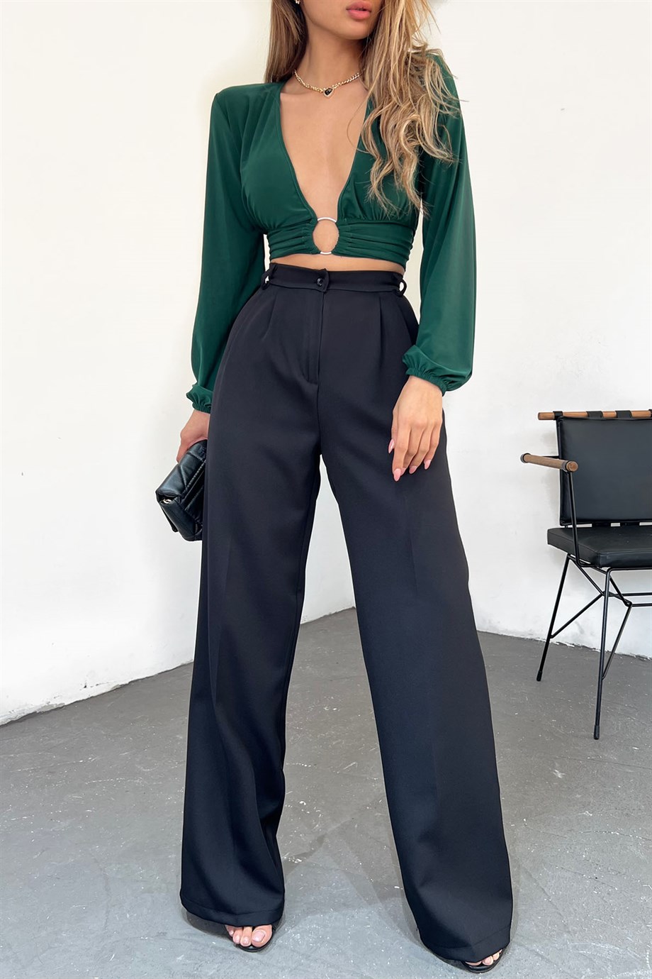 Hera Moda Kadın Siyah Pallazzo Kumaş Pantolon