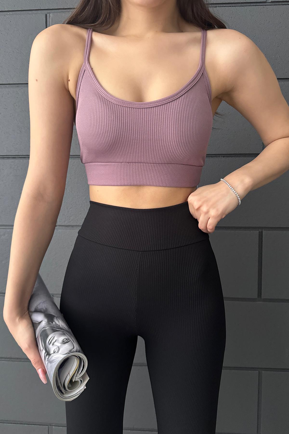 Heramoda Kadın Gül Kurusu Fitilli Sırtı Tokalı Crop