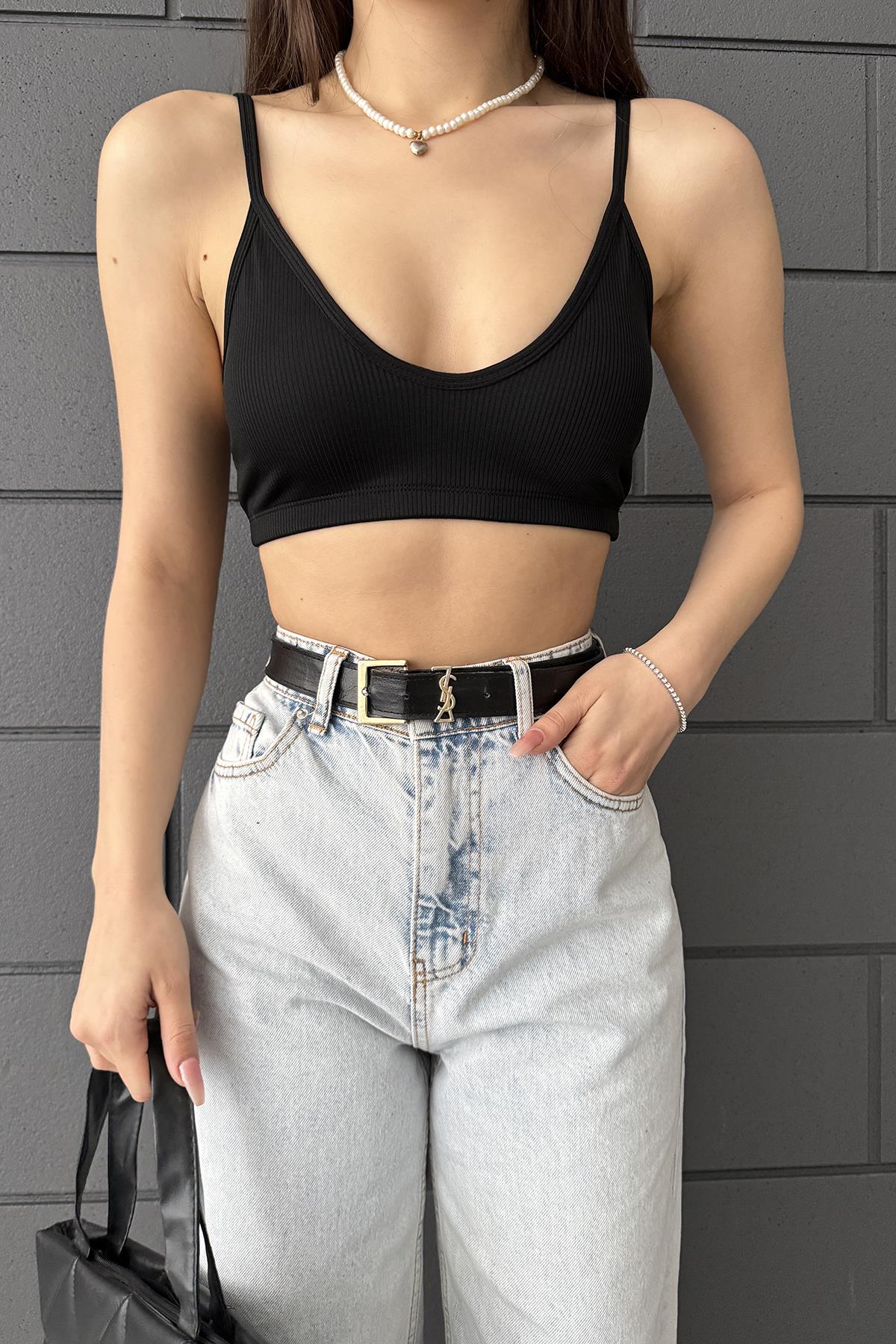 Heramoda Kadın Siyah V yaka Dilvin Crop