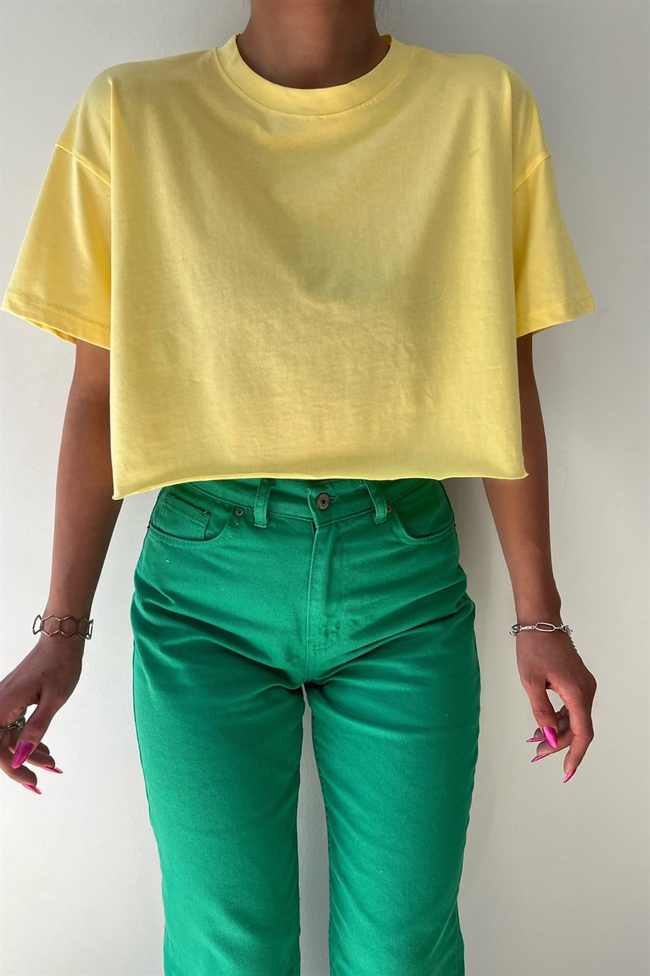 Kadın Sarı Crop Tshirt