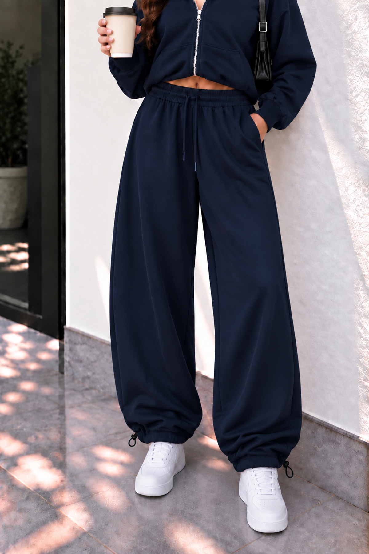 Lacivert Modal Oys Kumaş Ayarlanabilir Paça Oversize Eşofman Altı