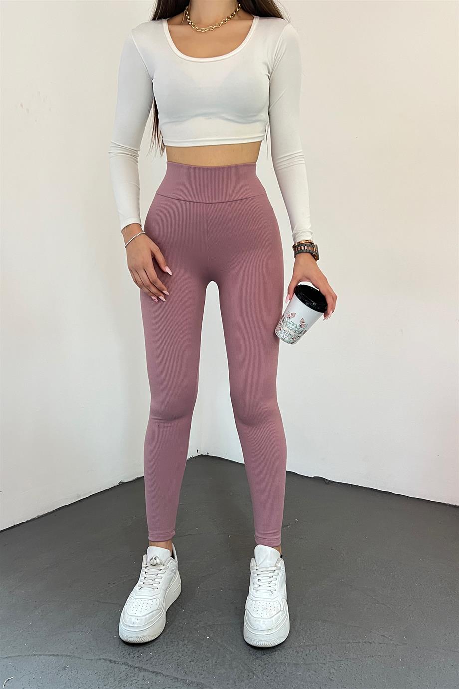 Pembe Şardonlu Fitilli Tayt