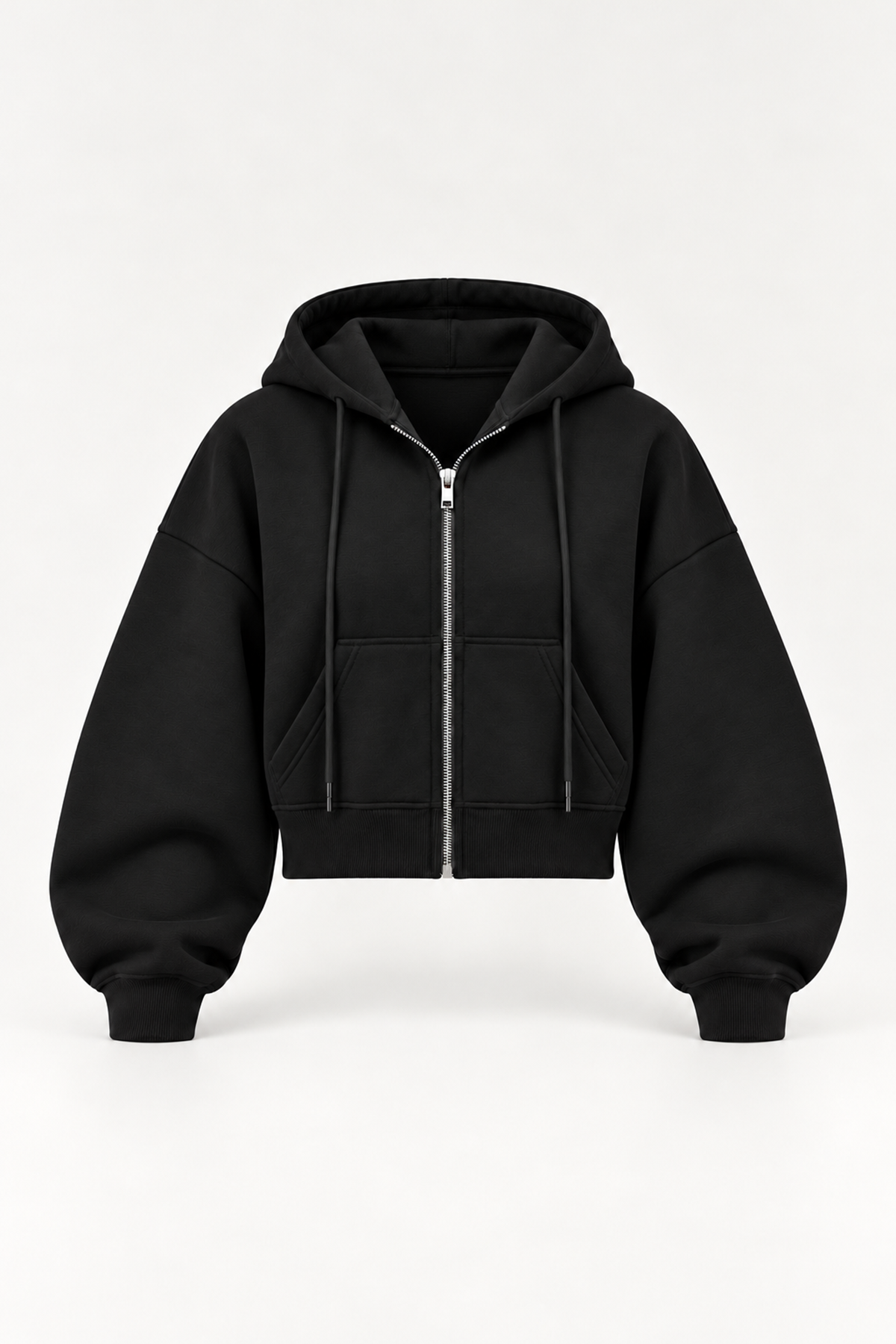 Siyah 3 Iplik Içi Şardonlu Demir Fermuarlı Oversize Bel Boy Sweatshirt