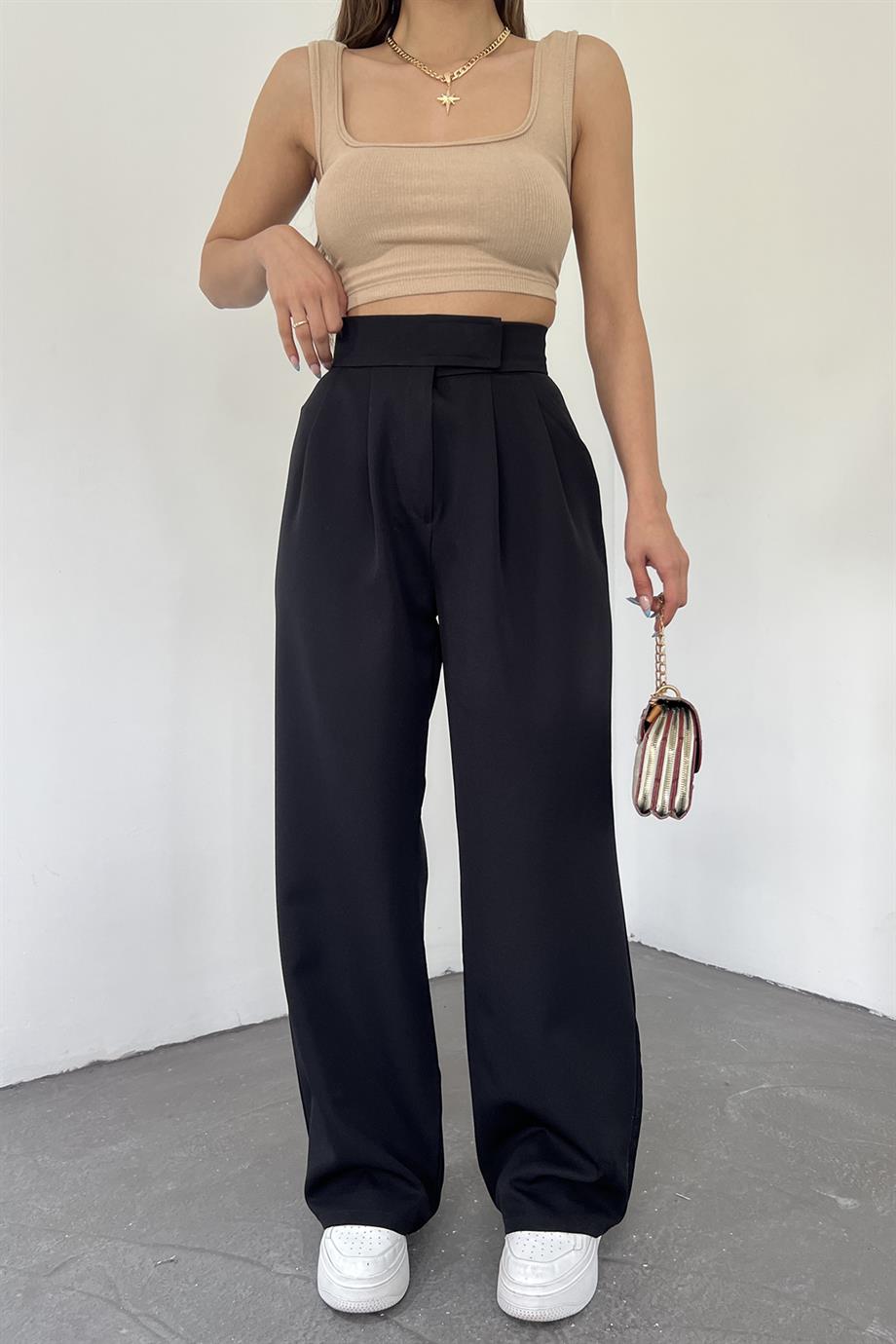 Siyah Cırtlı Kumaş Palazzo